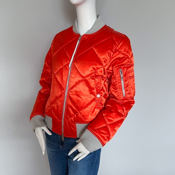 rag & bone Satin Orange Taupe Quilted Bomber Short Warm Jacket M - Picture 11 of 16